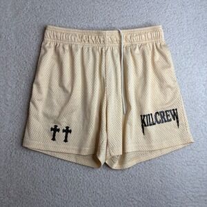 Kill Crew Mesh Gym Shorts Mens Large Yellow Cross Graphic Athletic Bodybuilding